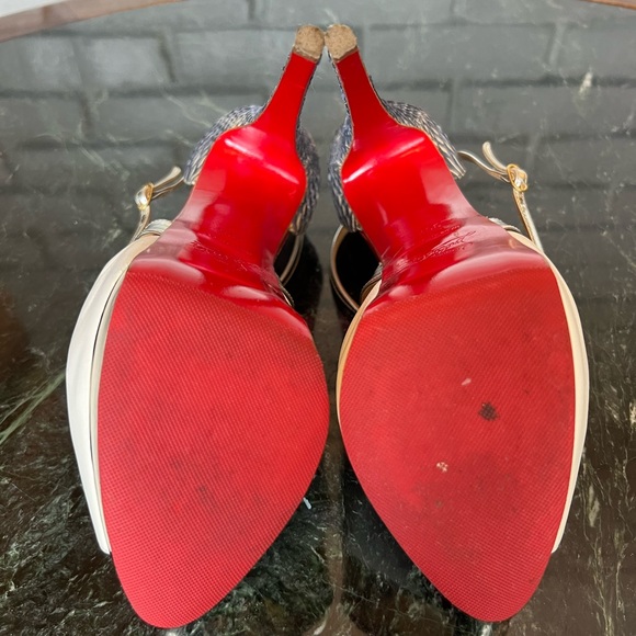 Christian Louboutin White and Metallic Platform Sandals - Picture 9 of 11